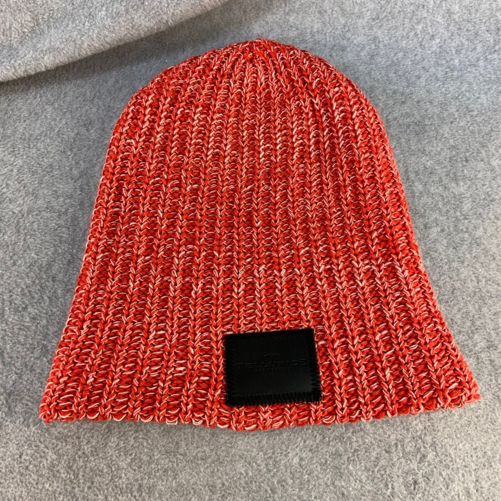 Telluride Ski Resort Leather Logo Patch Unisex Red Knit Beanie OSFA